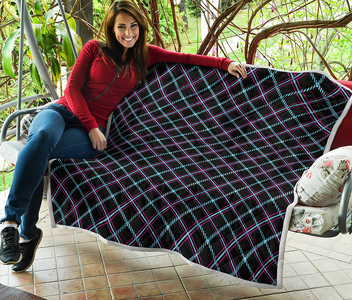 Black Blue And Pink Tartan Pattern Print Quilt