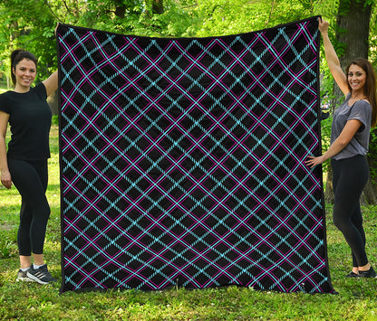 Black Blue And Pink Tartan Pattern Print Quilt