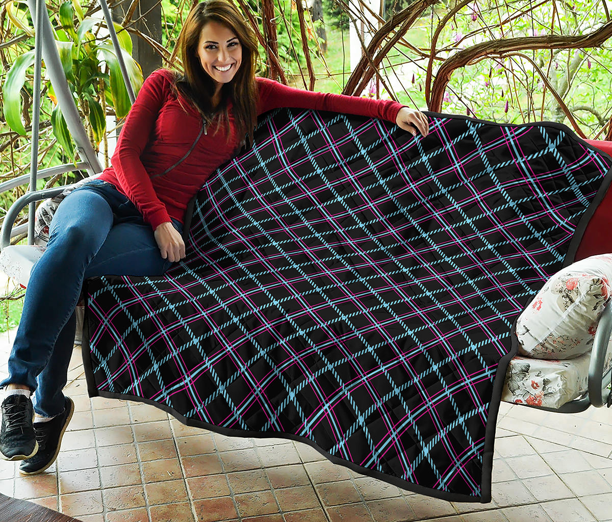 Black Blue And Pink Tartan Pattern Print Quilt