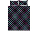 Black Blue And Pink Tartan Pattern Print Quilt Bed Set