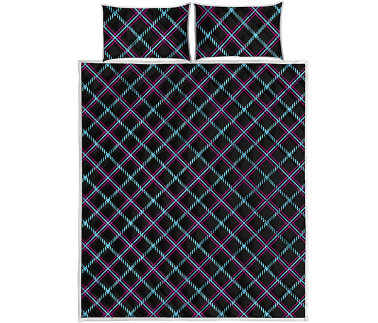 Black Blue And Pink Tartan Pattern Print Quilt Bed Set