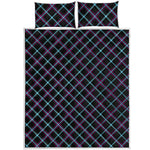 Black Blue And Pink Tartan Pattern Print Quilt Bed Set
