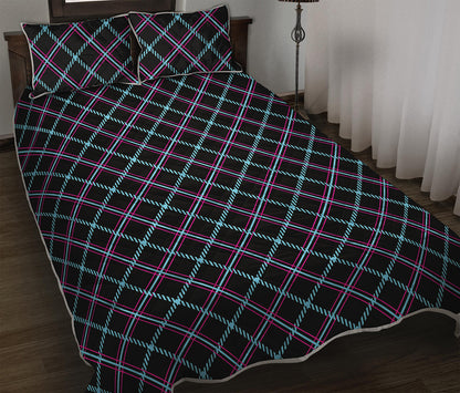 Black Blue And Pink Tartan Pattern Print Quilt Bed Set