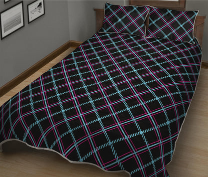Black Blue And Pink Tartan Pattern Print Quilt Bed Set