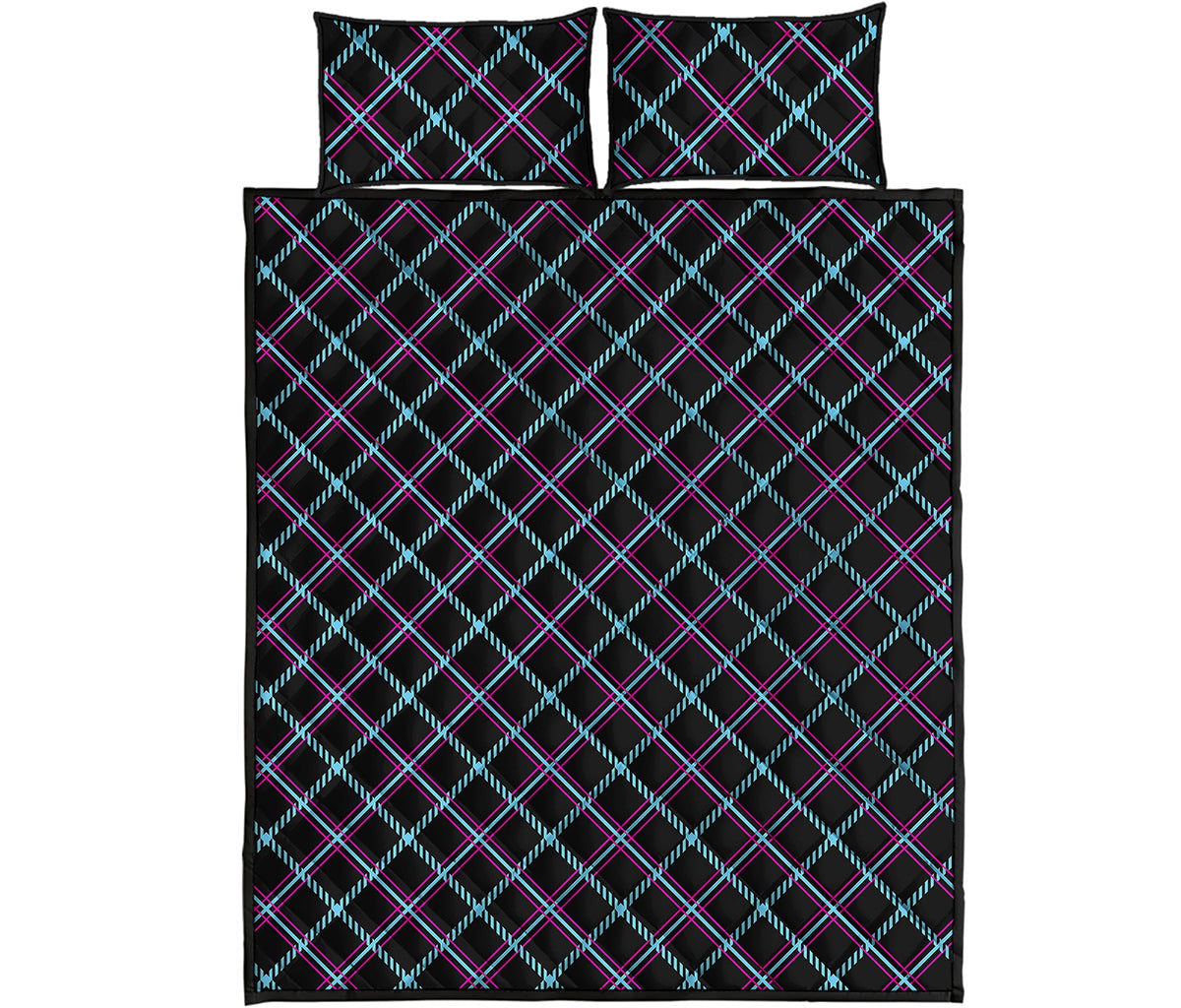 Black Blue And Pink Tartan Pattern Print Quilt Bed Set