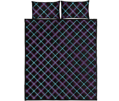 Black Blue And Pink Tartan Pattern Print Quilt Bed Set