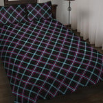 Black Blue And Pink Tartan Pattern Print Quilt Bed Set