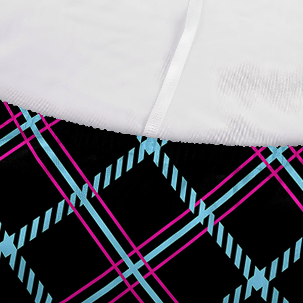 Black Blue And Pink Tartan Pattern Print Sofa Cover