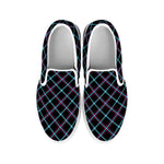 Black Blue And Pink Tartan Pattern Print White Slip On Shoes