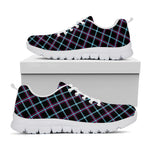 Black Blue And Pink Tartan Pattern Print White Sneakers