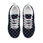 Black Blue And Pink Tartan Pattern Print White Sneakers