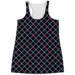 Black Blue And Pink Tartan Pattern Print Women's Racerback Tank Top