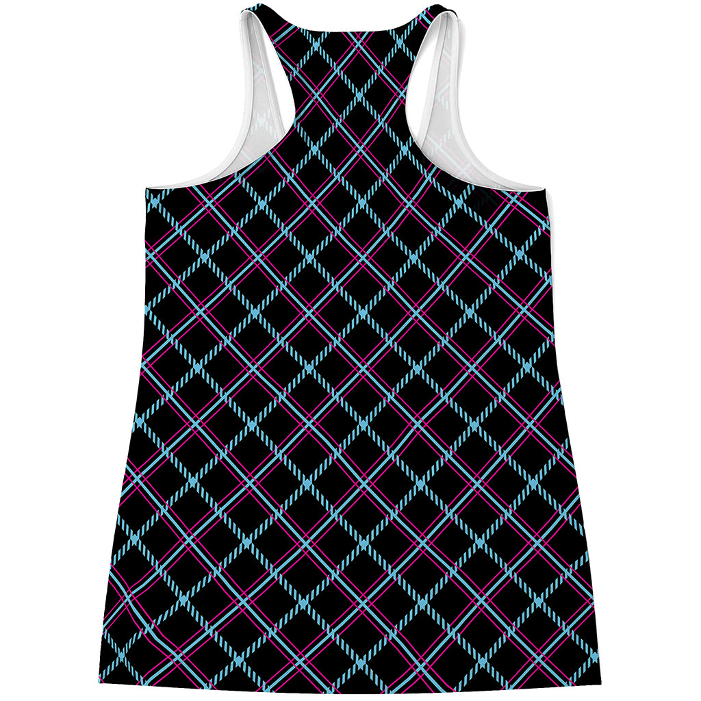 Black Blue And Pink Tartan Pattern Print Women's Racerback Tank Top