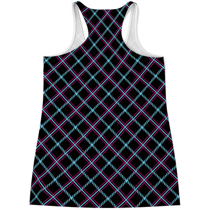 Black Blue And Pink Tartan Pattern Print Women's Racerback Tank Top