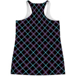 Black Blue And Pink Tartan Pattern Print Women's Racerback Tank Top