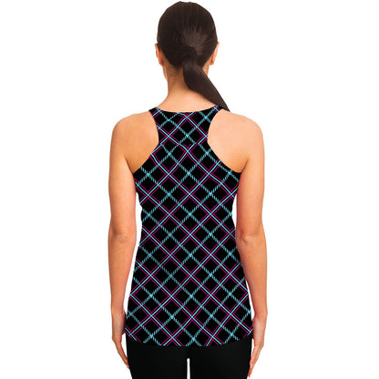 Black Blue And Pink Tartan Pattern Print Women's Racerback Tank Top