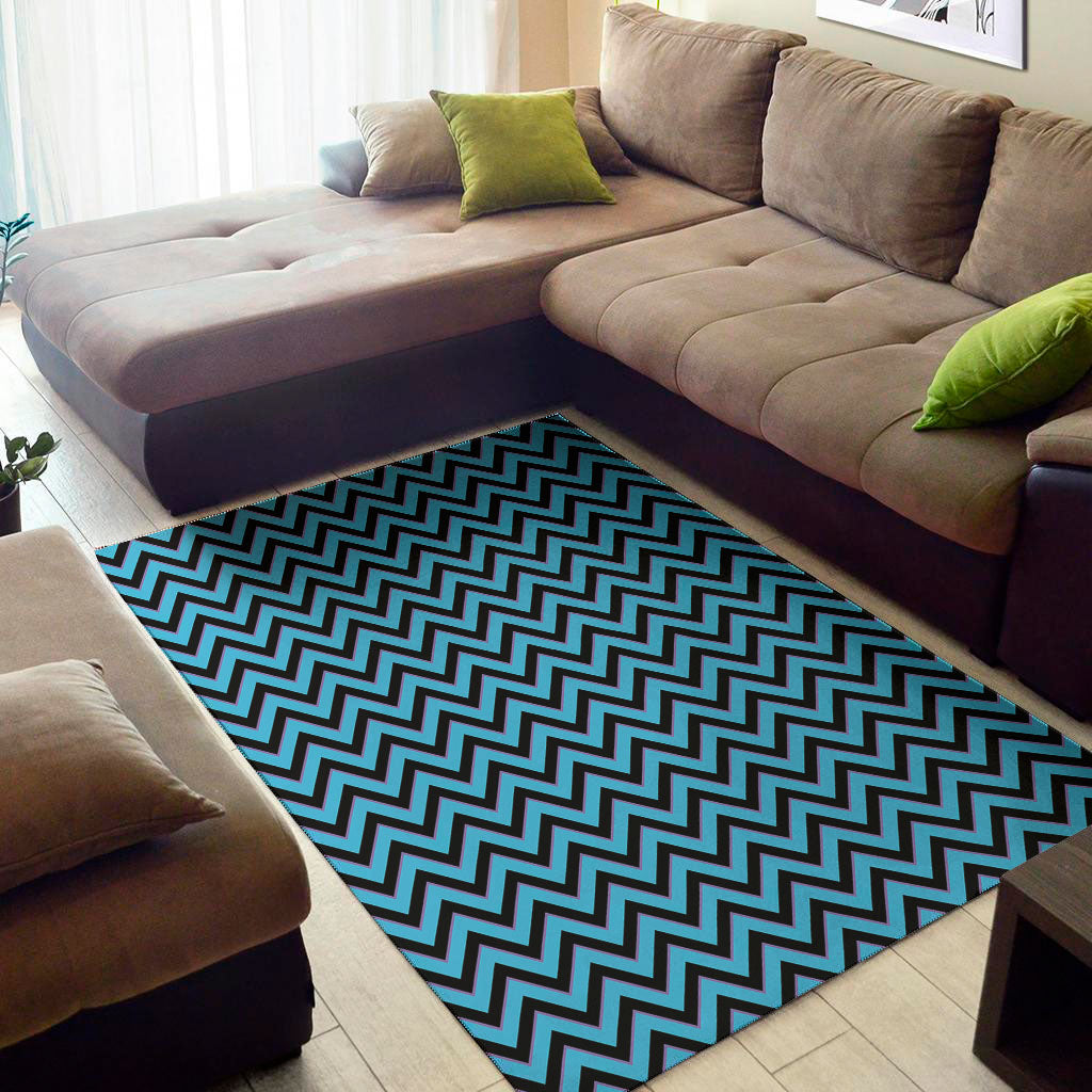 Black Blue And Purple Chevron Print Area Rug