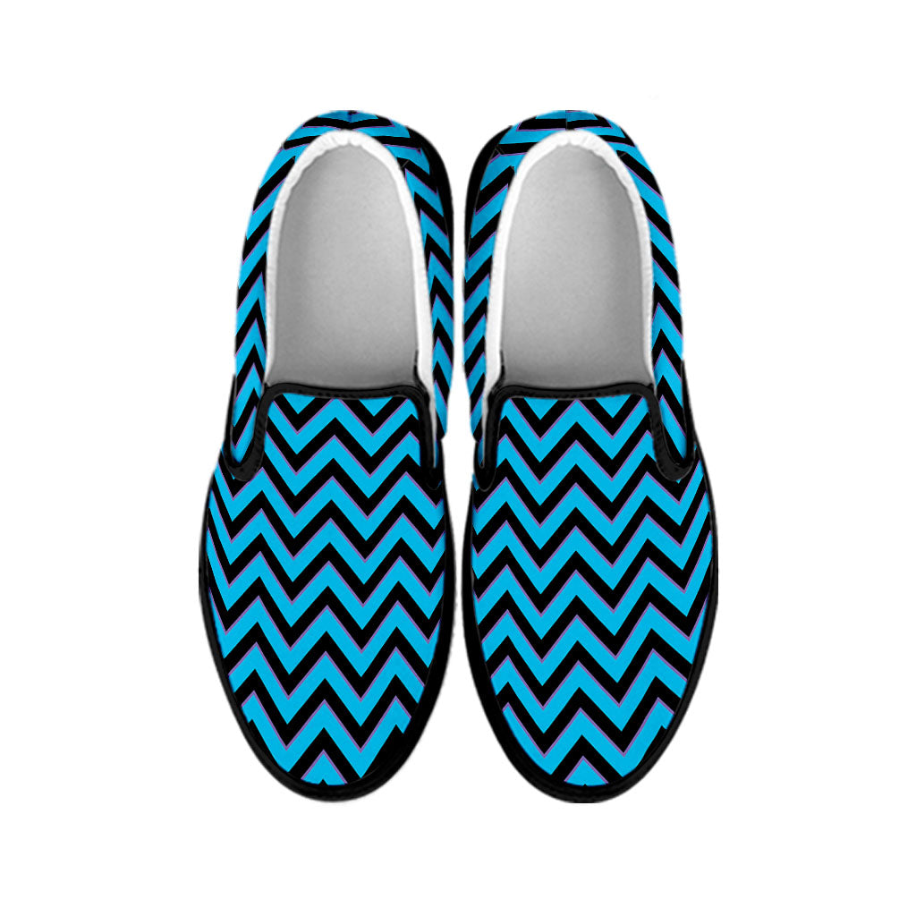 Black Blue And Purple Chevron Print Black Slip On Shoes