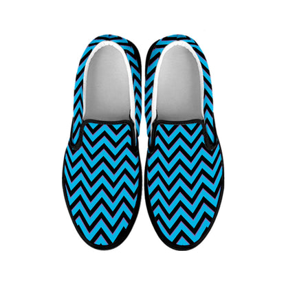 Black Blue And Purple Chevron Print Black Slip On Shoes