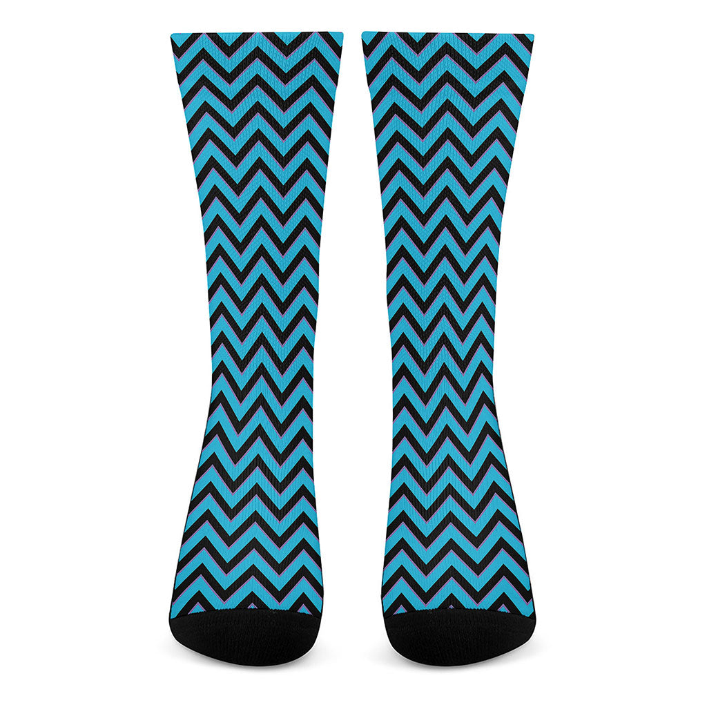 Black Blue And Purple Chevron Print Crew Socks