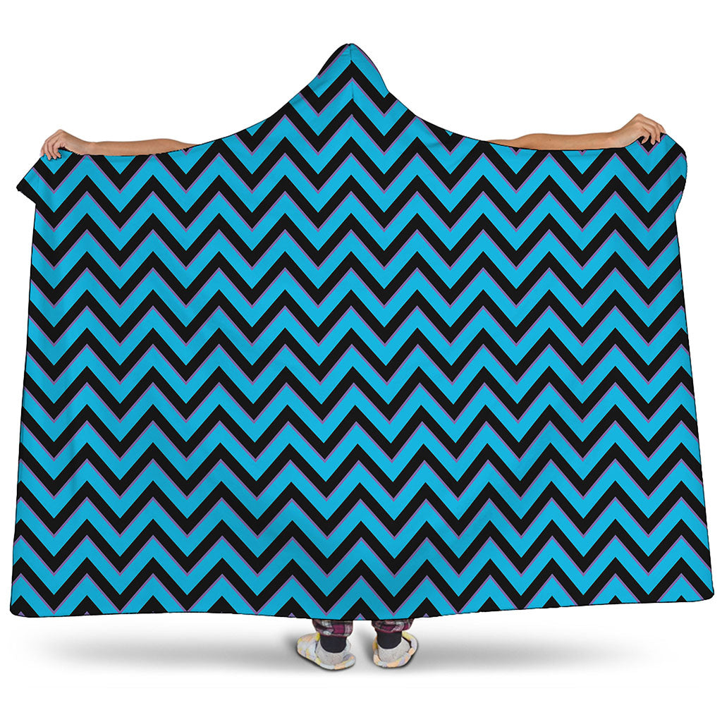 Black Blue And Purple Chevron Print Hooded Blanket