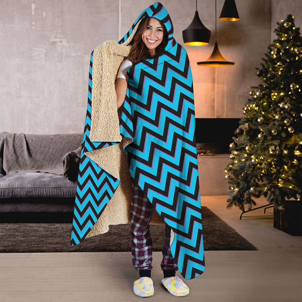 Black Blue And Purple Chevron Print Hooded Blanket