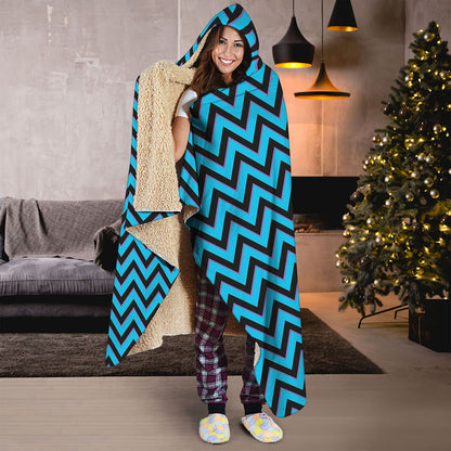 Black Blue And Purple Chevron Print Hooded Blanket