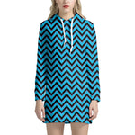Black Blue And Purple Chevron Print Hoodie Dress