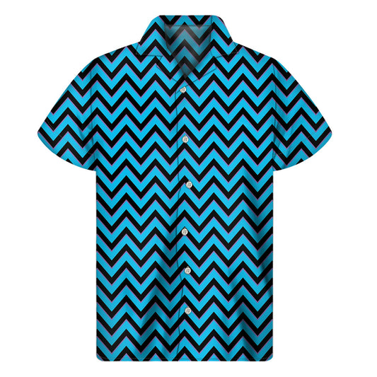 Black Blue And Purple Chevron Print Men's Short Sleeve Shirt