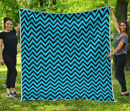 Black Blue And Purple Chevron Print Quilt
