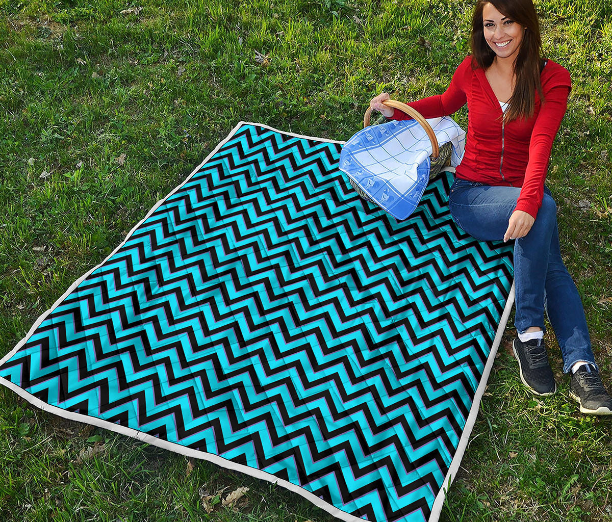Black Blue And Purple Chevron Print Quilt
