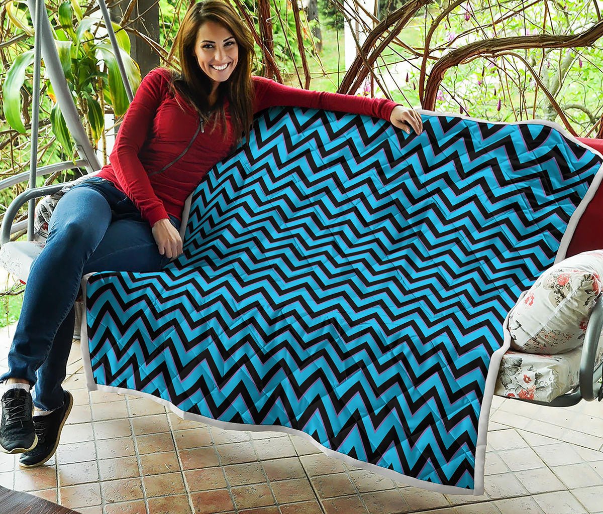Black Blue And Purple Chevron Print Quilt