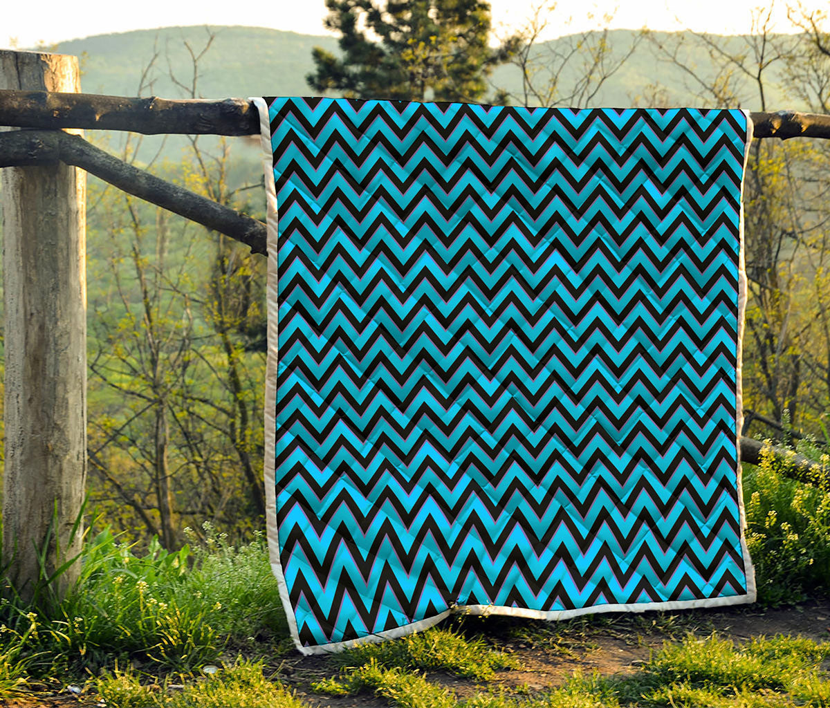 Black Blue And Purple Chevron Print Quilt