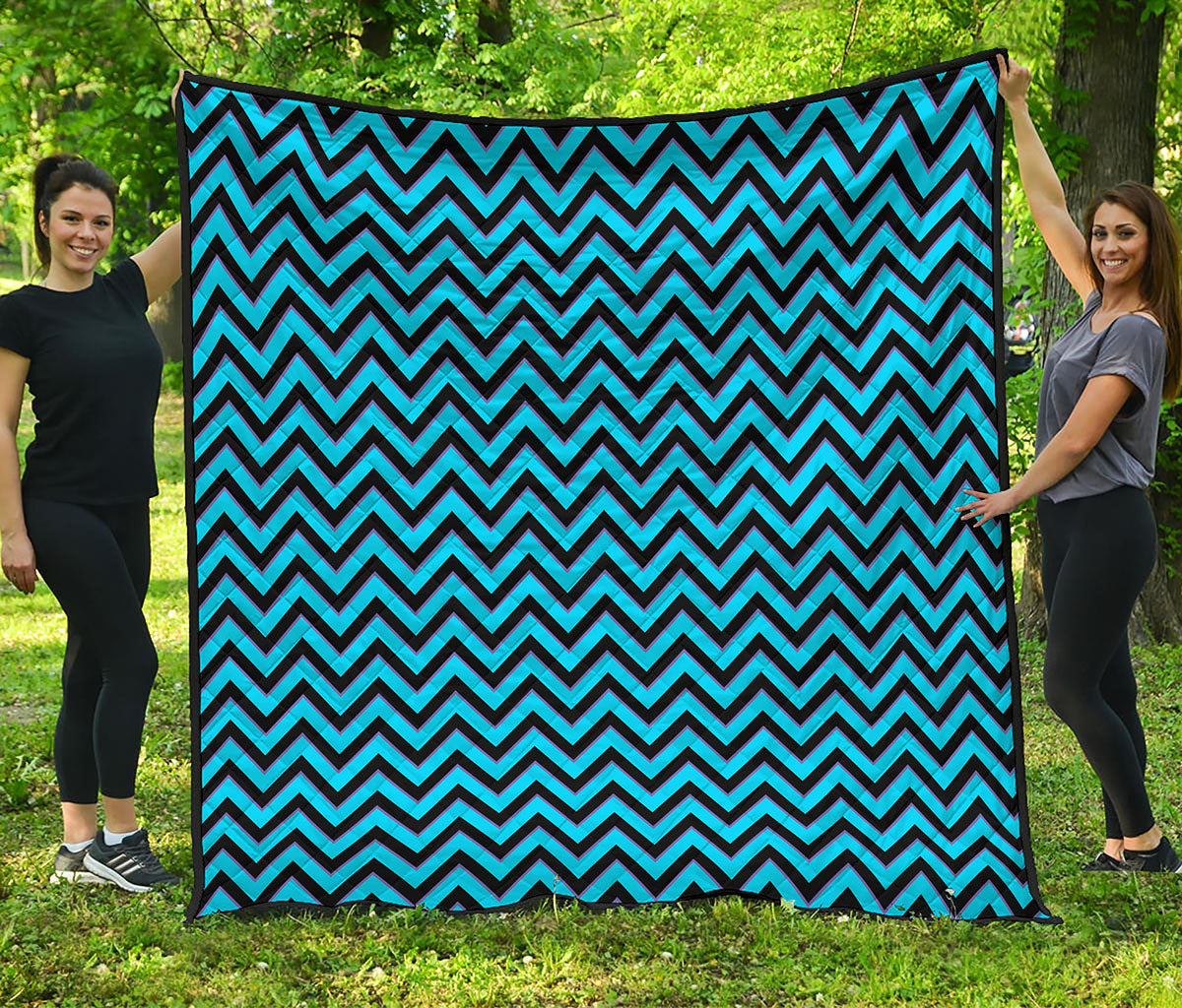 Black Blue And Purple Chevron Print Quilt