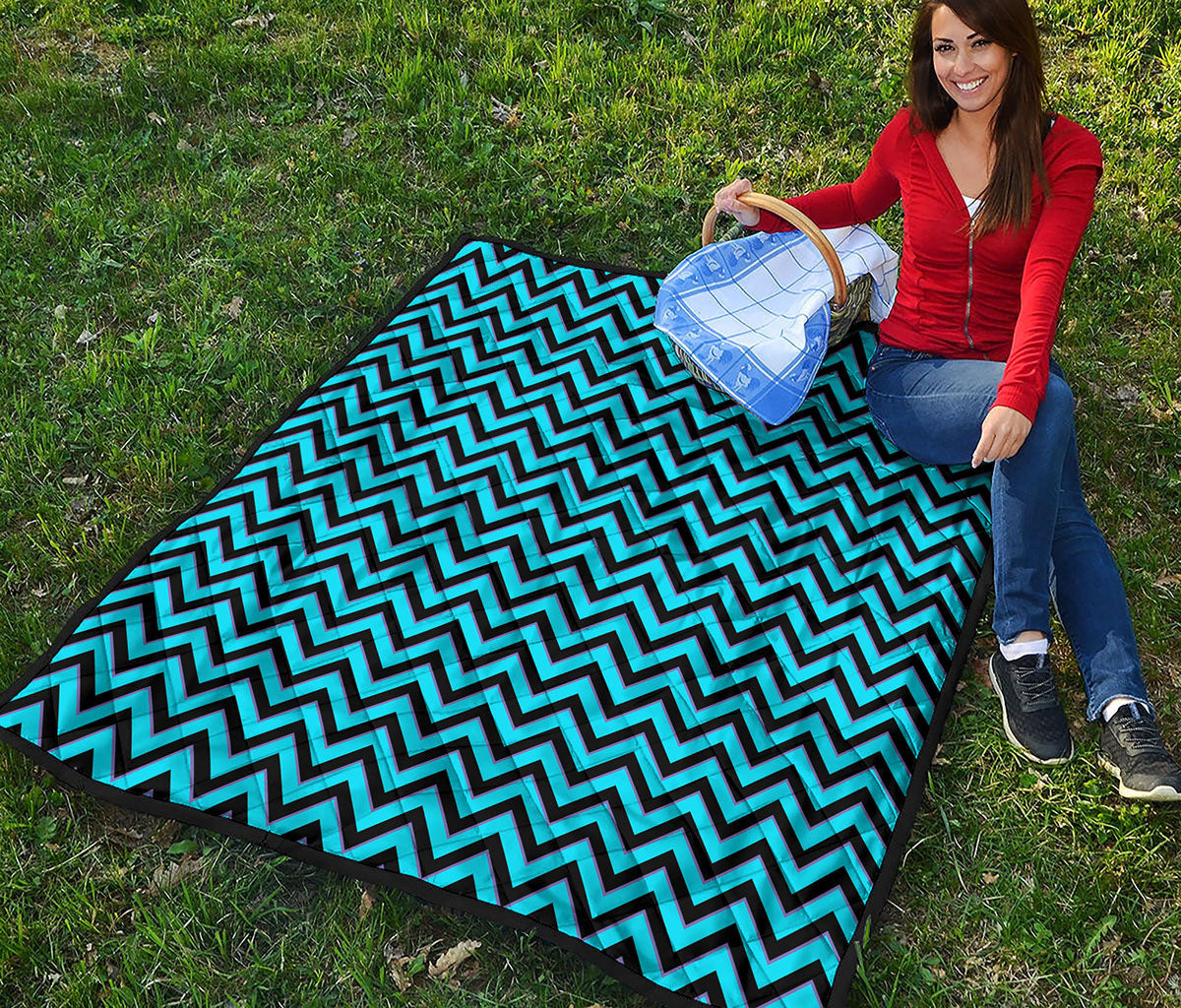 Black Blue And Purple Chevron Print Quilt