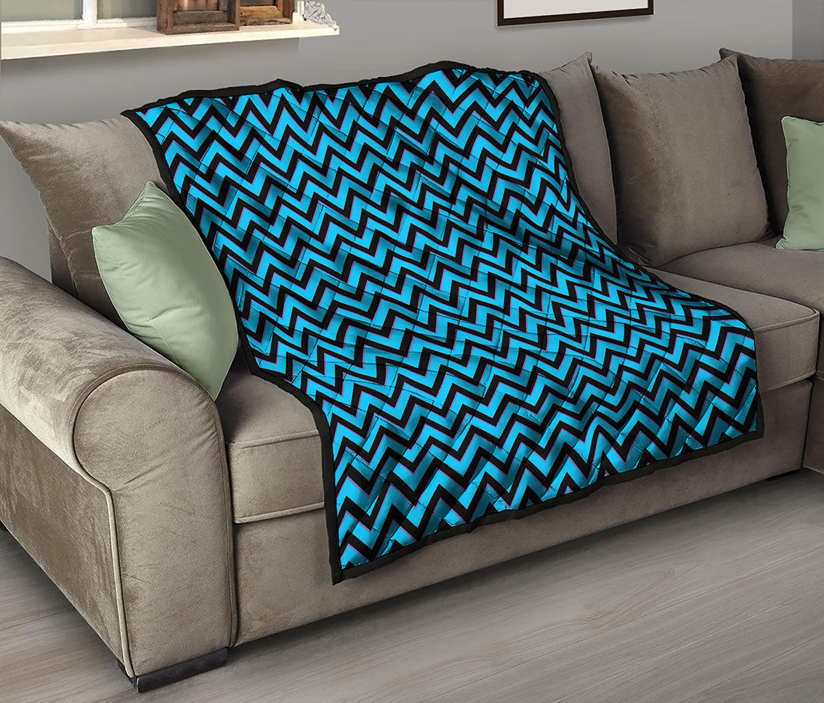 Black Blue And Purple Chevron Print Quilt