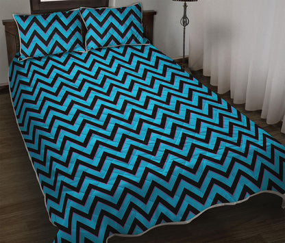 Black Blue And Purple Chevron Print Quilt Bed Set