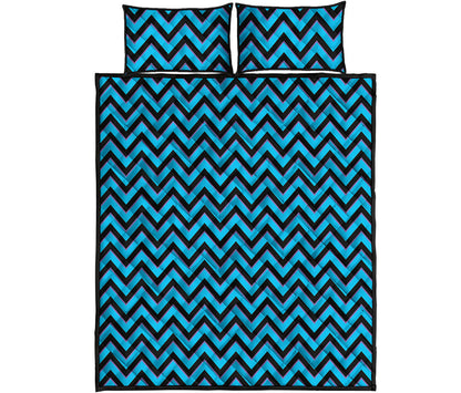 Black Blue And Purple Chevron Print Quilt Bed Set