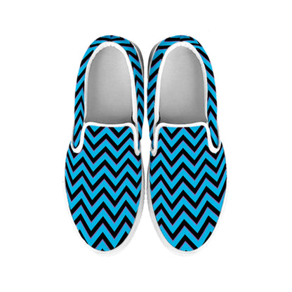 Black Blue And Purple Chevron Print White Slip On Shoes
