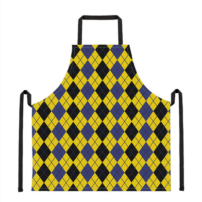 Black Blue And Yellow Argyle Print Apron