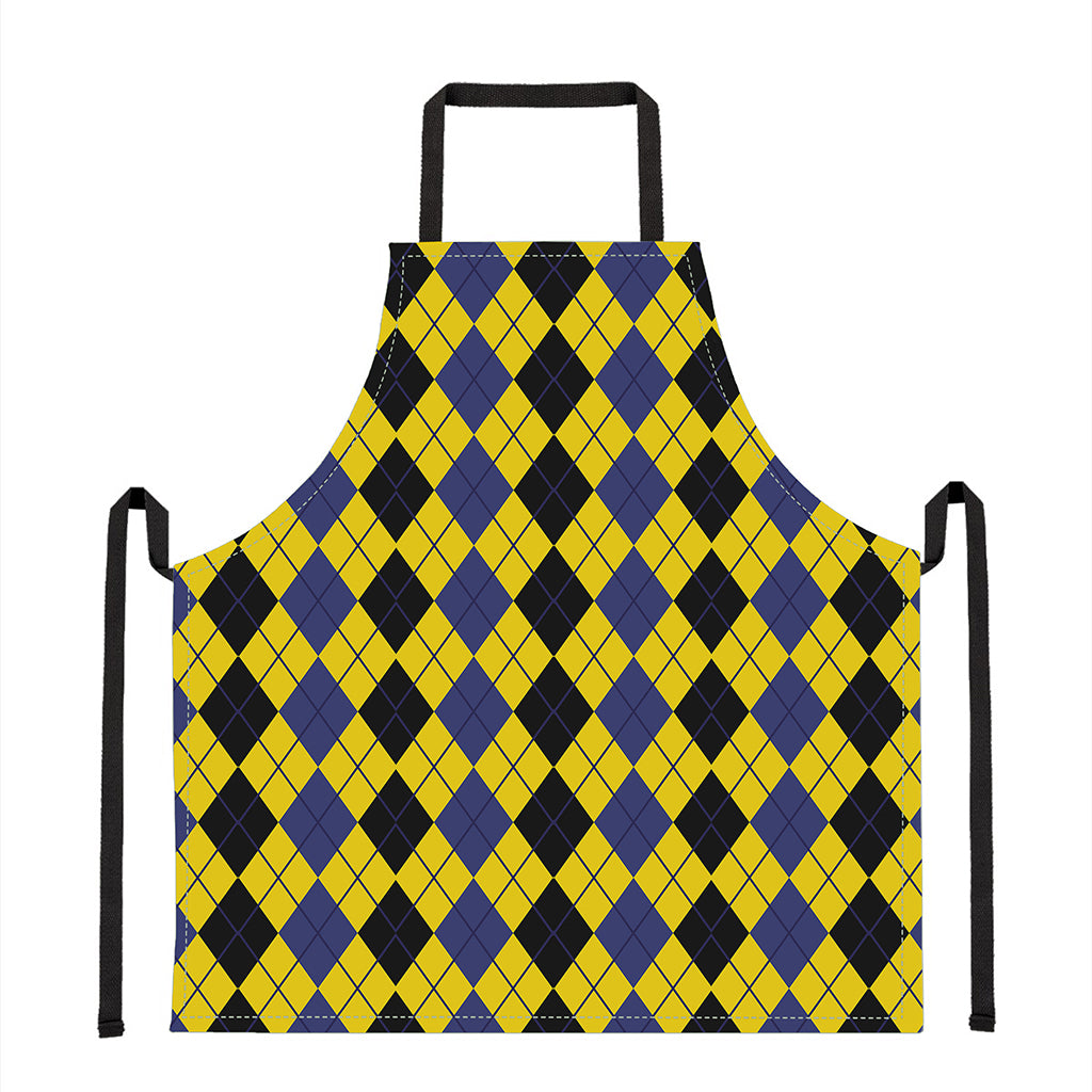 Black Blue And Yellow Argyle Print Apron