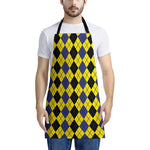 Black Blue And Yellow Argyle Print Apron