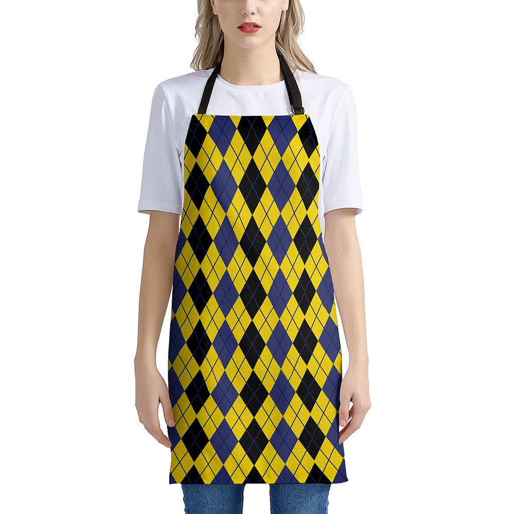 Black Blue And Yellow Argyle Print Apron