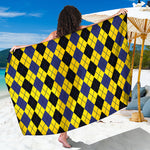 Black Blue And Yellow Argyle Print Beach Sarong Wrap