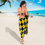 Black Blue And Yellow Argyle Print Beach Sarong Wrap