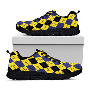 Black Blue And Yellow Argyle Print Black Sneakers