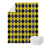 Black Blue And Yellow Argyle Print Blanket