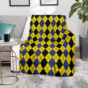 Black Blue And Yellow Argyle Print Blanket