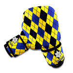 Black Blue And Yellow Argyle Print Boxing Gloves