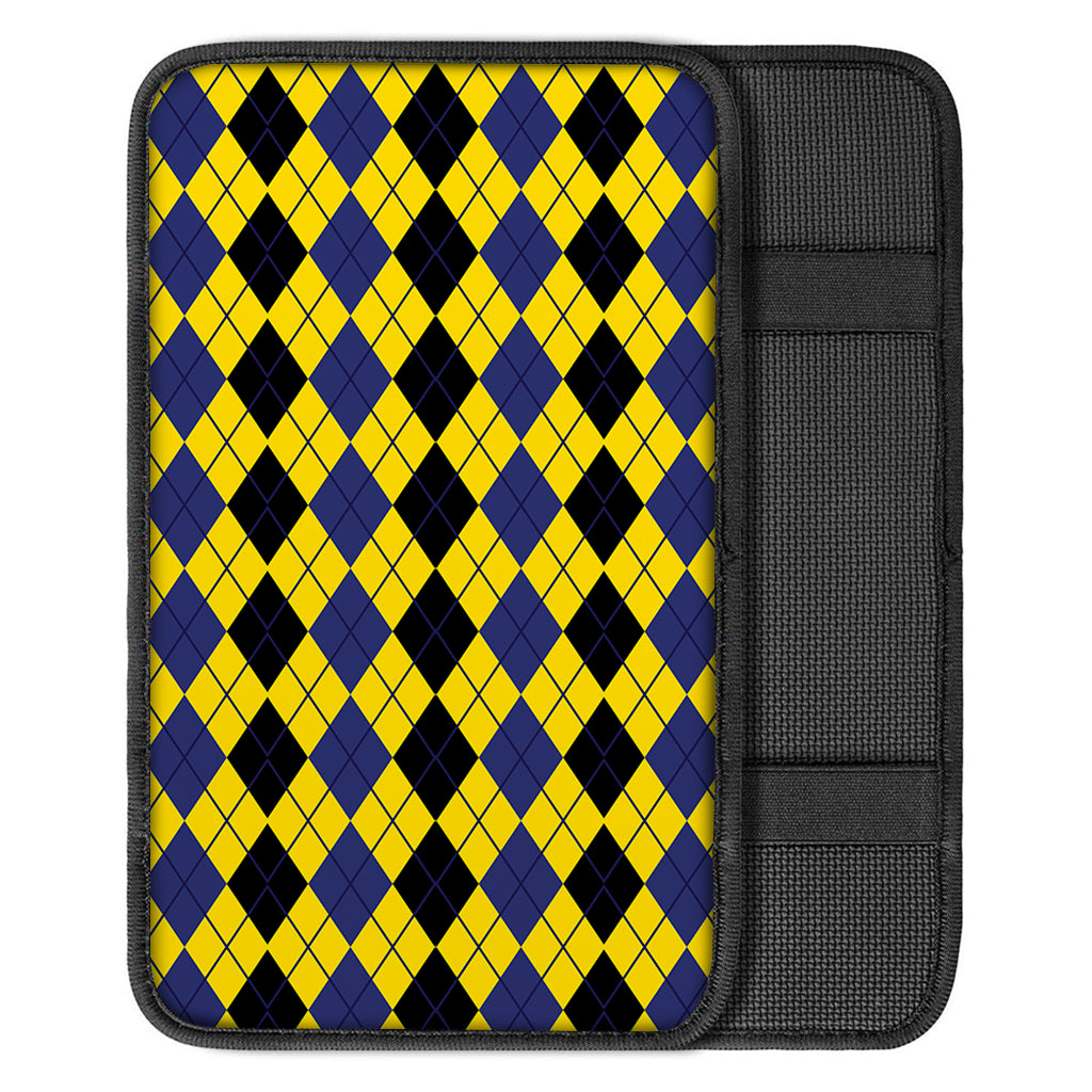 Black Blue And Yellow Argyle Print Car Center Console Cover